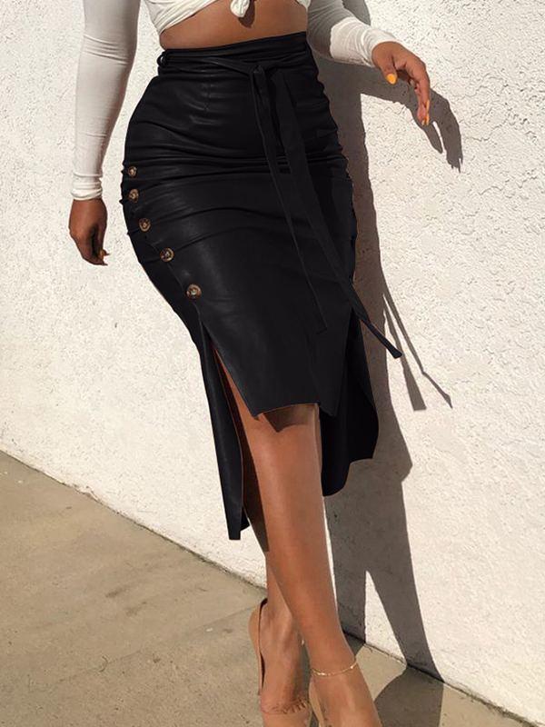 Indiebeautie Tied Faux-Leather Skirt