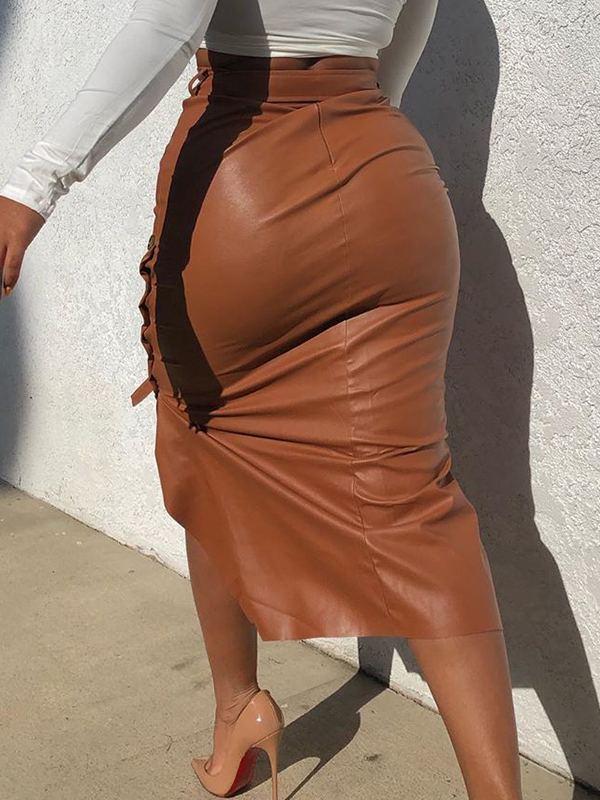 Indiebeautie Tied Faux-Leather Skirt