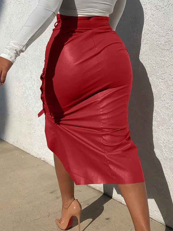 Indiebeautie Tied Faux-Leather Skirt