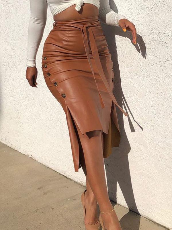Indiebeautie Tied Faux-Leather Skirt
