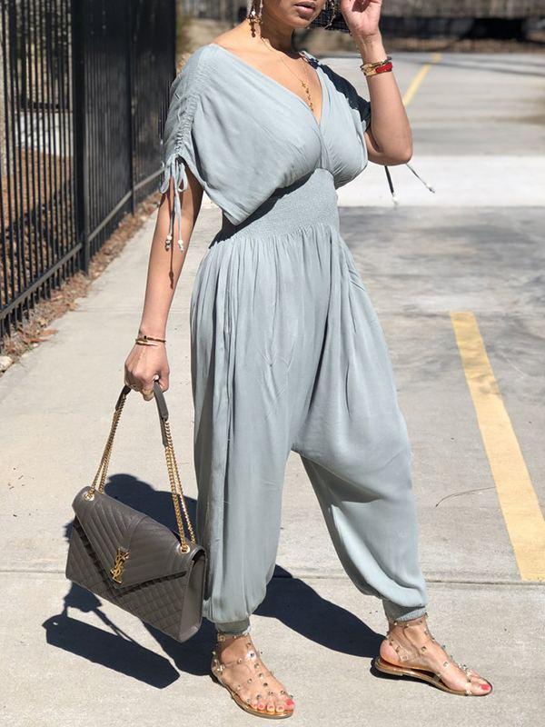 Indiebeautie Plunge Smocked Jumpsuit