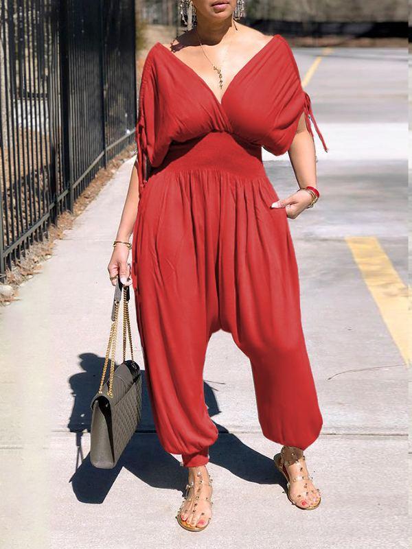 Indiebeautie Plunge Smocked Jumpsuit