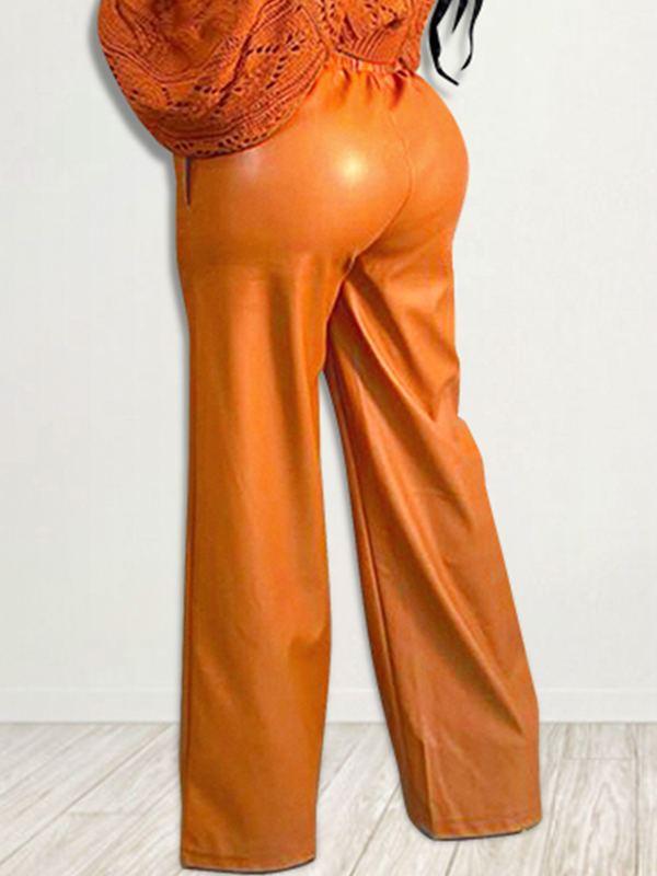 indiebeautie Faux-Leather Wide-Leg Pants
