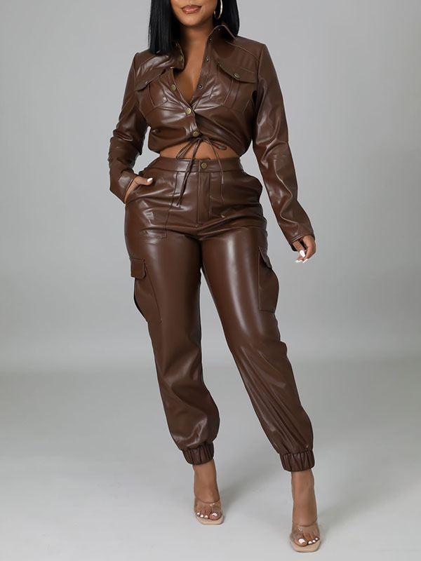 indiebeautie Faux-Leather Jacket & Jogger Pants Set