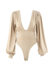 Indiebeautie Puff-Sleeve Plunge Bodysuit