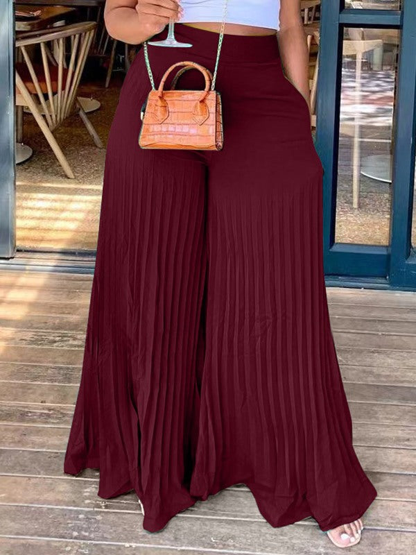 Indiebeautie Solid Pleated Wide-Leg Pants
