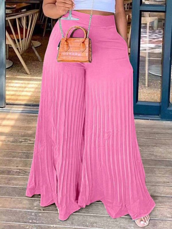 Indiebeautie Solid Pleated Wide-Leg Pants