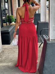 Indiebeautie Halter Elastic-Waist Maxi Dress