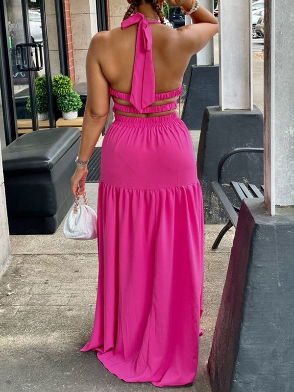 Indiebeautie Halter Elastic-Waist Maxi Dress