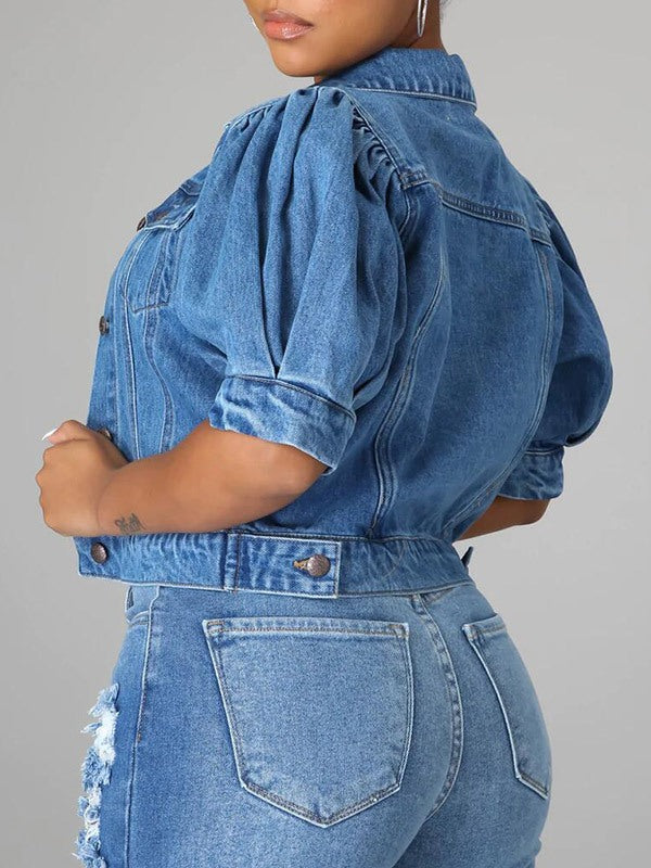 Indiebeautie Puff Sleeve Denim Jacket