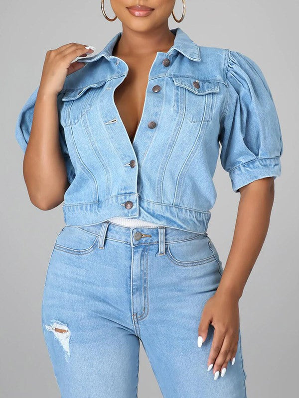 Indiebeautie Puff Sleeve Denim Jacket