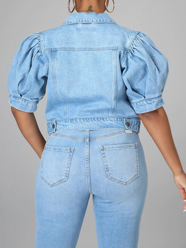 Indiebeautie Puff Sleeve Denim Jacket