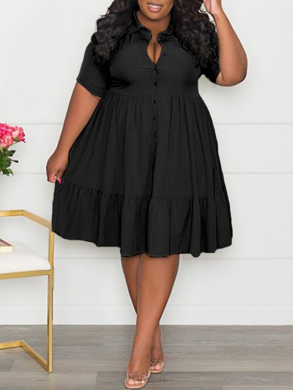 Indiebeautie Solid Ruffle Shirt Dress