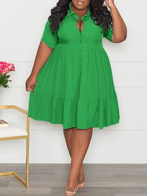 Indiebeautie Solid Ruffle Shirt Dress