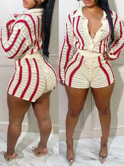 Indiebeautie Stripe Knit Shirt & Shorts Set