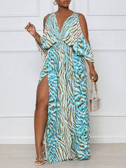 Printed Cold-Shoulder Slit Dress