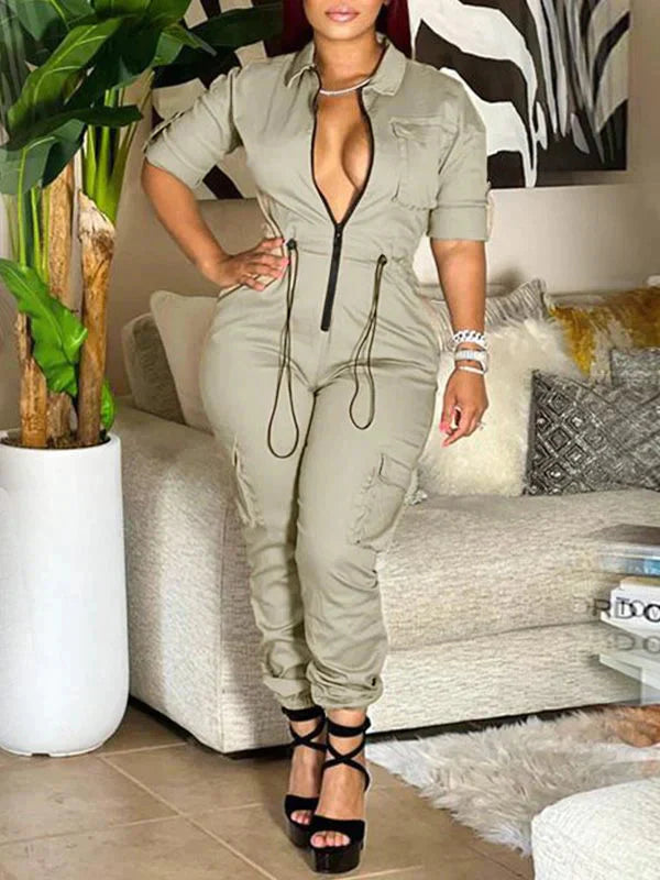 Zip-Front Cargo Jumpsuit