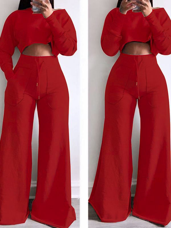 Indiebeautie Raw-cut Sweatshirt & Wide-Leg Pants Set