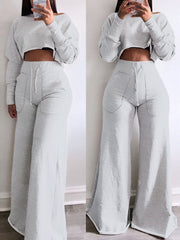 Indiebeautie Raw-cut Sweatshirt & Wide-Leg Pants Set