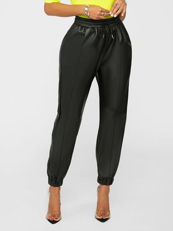 Drawstring Faux-Leather Jogger Pants