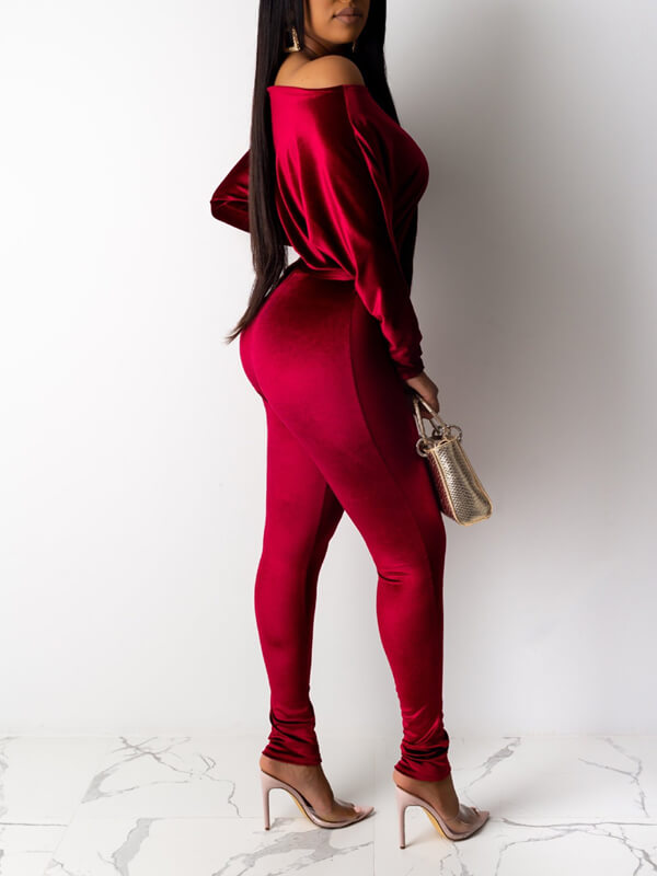 Velvet Boat-Neck Tied Jumpsuit--Clearance