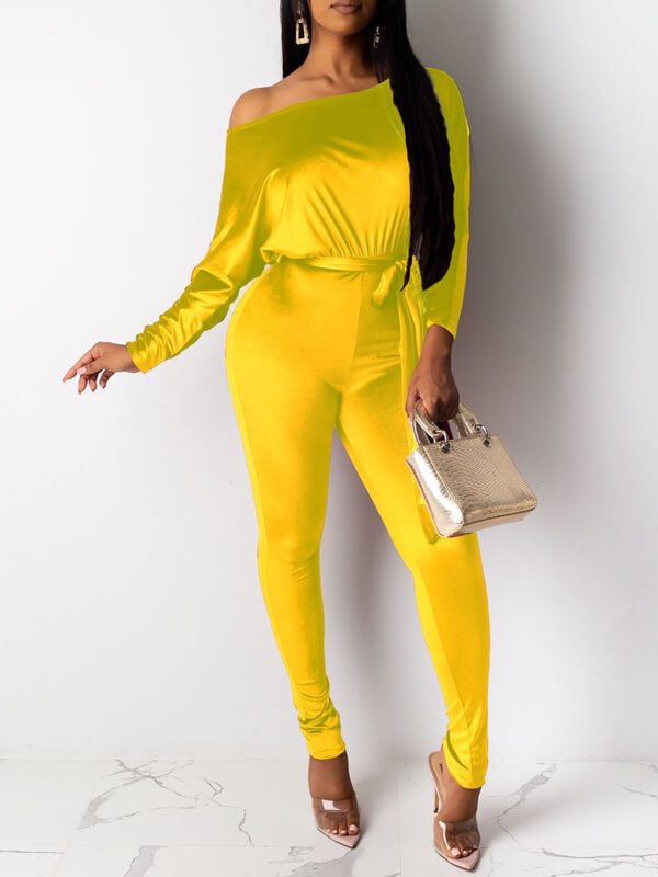 indiebeautie Velvet Boat-Neck Tied Jumpsuit