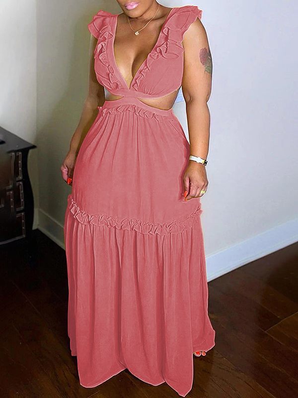 Indiebeautie Frilled V-Neck Maxi Dress