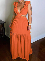 Indiebeautie Frilled V-Neck Maxi Dress