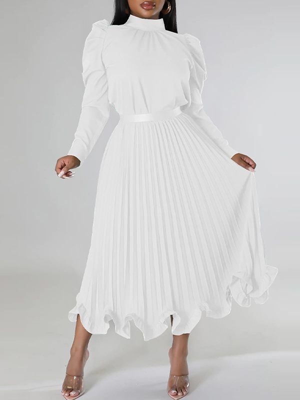 Indiebeautie Puff-Sleeve Top & Pleated Skirt Set