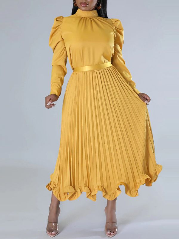 Indiebeautie Puff-Sleeve Top & Pleated Skirt Set