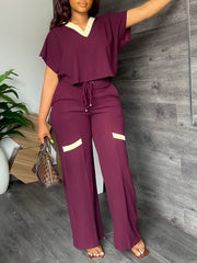 Indiebeautie V-Neck Top & Drawstring Pants Set