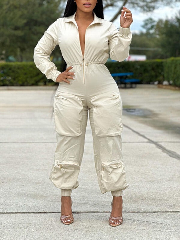 Zip-Front Cargo Jumpsuit--Clearance