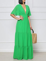 Indiebeautie V-Neck Cutout Maxi Dress