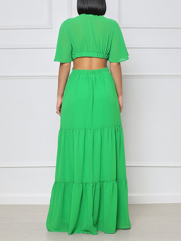 Indiebeautie V-Neck Cutout Maxi Dress