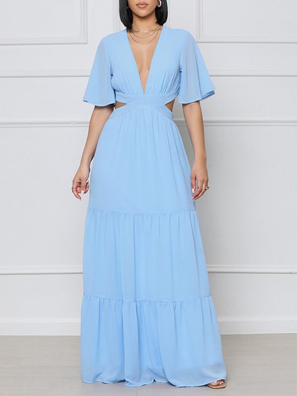 Indiebeautie V-Neck Cutout Maxi Dress