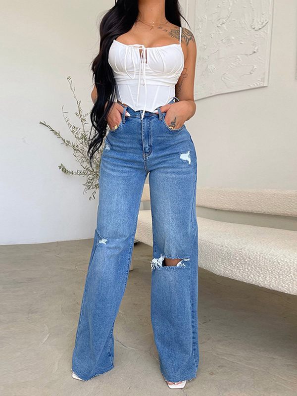 Indiebeautie Ripped Wide-Leg Jeans