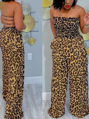 Indiebeautie Leopard Smocked Strapless Jumpsuit