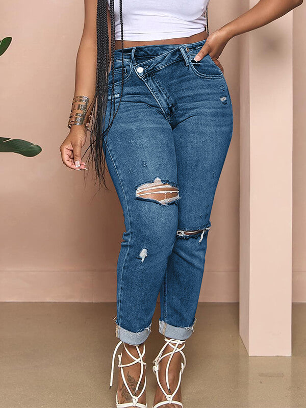 Indiebeautie Asymmetric Ripped Jeans