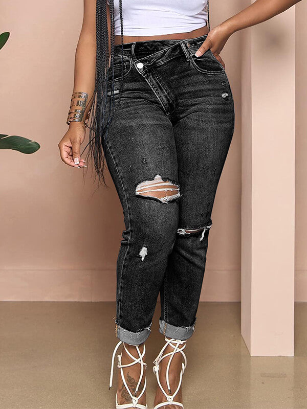 Indiebeautie Asymmetric Ripped Jeans