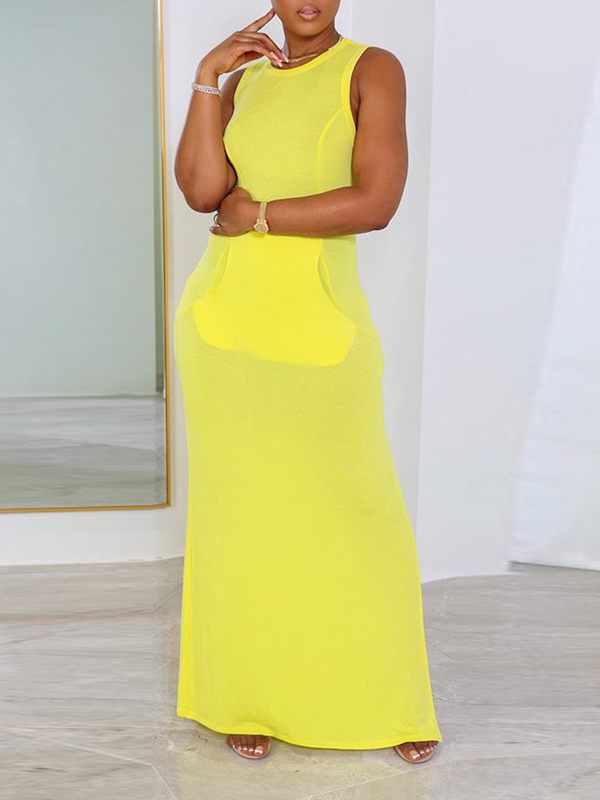 Solid Sleeveless Slit Dress