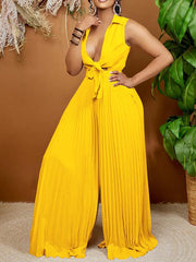 Solid Sleeveless Pleated Jumpsuit