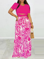 Indiebeautie Puff Shoulder T-Shirt & Printed Wide-Leg Pants Set