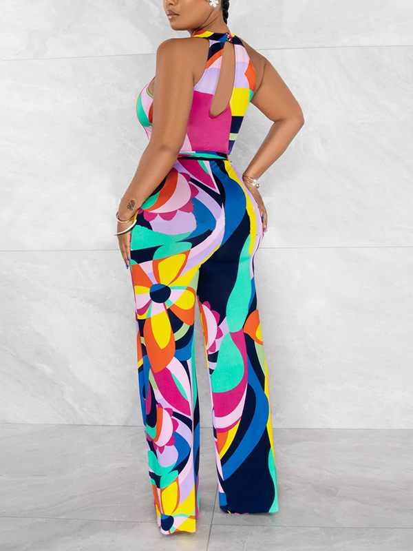 Indiebeautie Printed Sleeveless Tied Jumpsuit