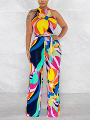 Indiebeautie Printed Sleeveless Tied Jumpsuit