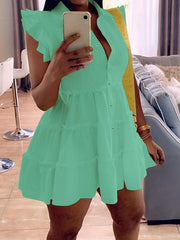 Einfarbiges Hemdblusenkleid mit Rüschen