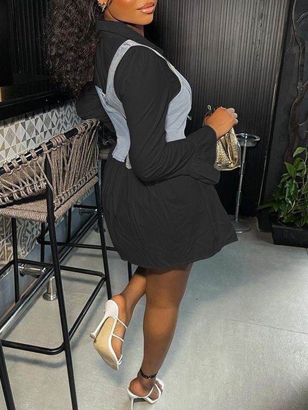 Bell-Sleeve Shirt Dress with Denim Vest--Clearance