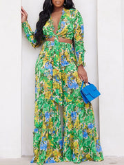 Indiebeautie Printed Tied Top & Wide-Leg Pants Set