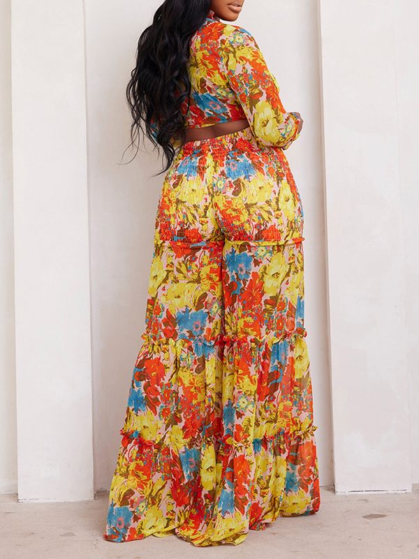 Indiebeautie Printed Tied Top & Wide-Leg Pants Set