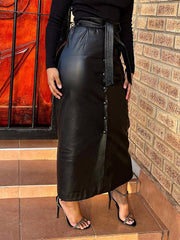 Indiebeautie Faux-Leather Belted Skirt