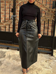 Indiebeautie Faux-Leather Belted Skirt